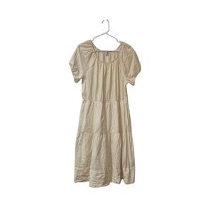 Free Assembly Women's Pale Yellow & White Cotton Tiered Scoop Neck Lined Peasant